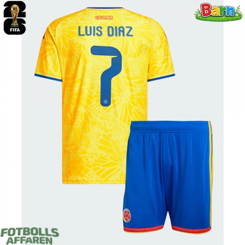 Colombia Luis Diaz #7 Hemmaställ Barn VM 2026 Kortärmad (+ Korta byxor)